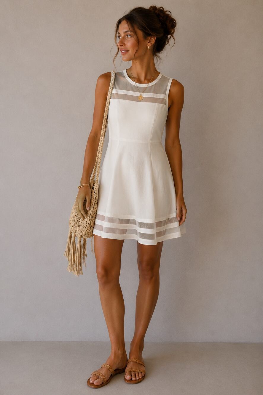 Lulus White Mesh Accents Sleeveless Fit & Flare Mini Dress Womens S Bridal Event